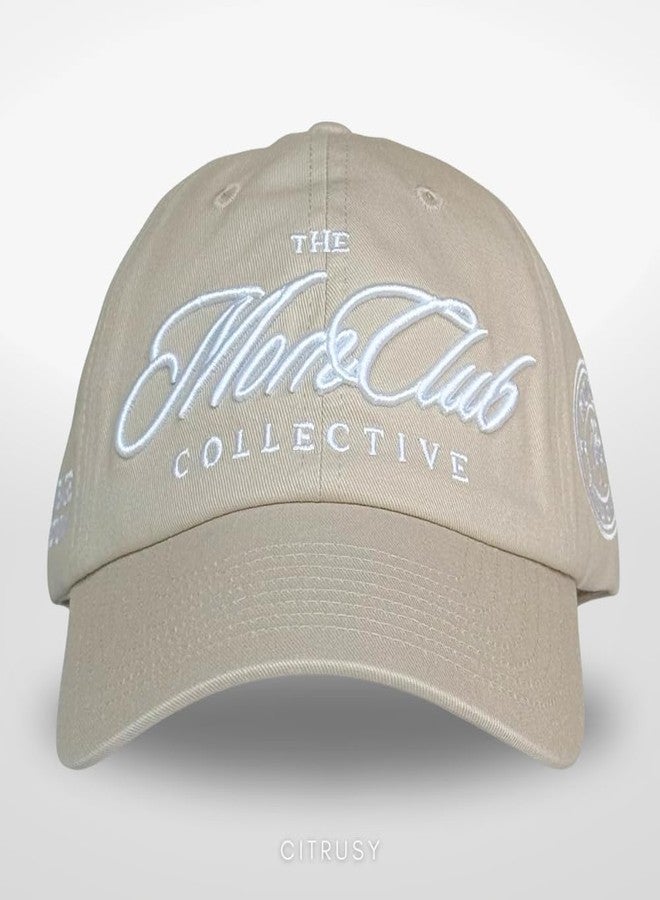 CITRUSY Trendy Mom & Dad Baseball Dad Caps | Men & Women Low Profile Hats | Cute Ladies Ponytail Vintage NY Ball Cap | Boy Mom Girl Dad Distressed Summer Hats | Cotton | Adjustable Strap (Mom Club | Soft Tan) - Image 2